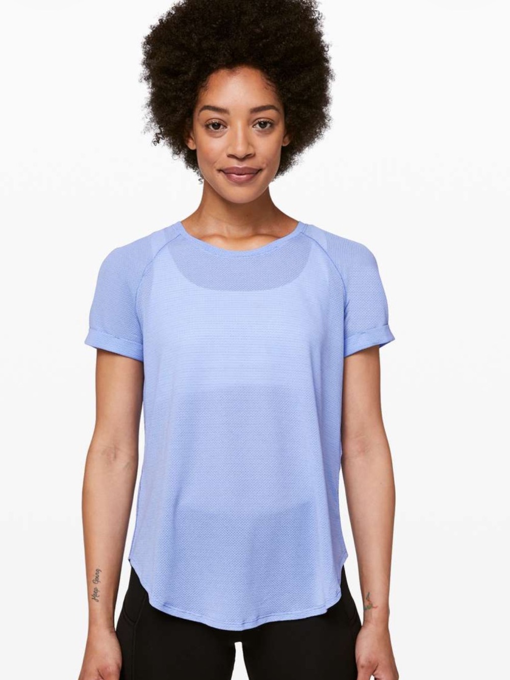 Lululemon Open Up Tie Back Tee size 10 Hydrangea Blue